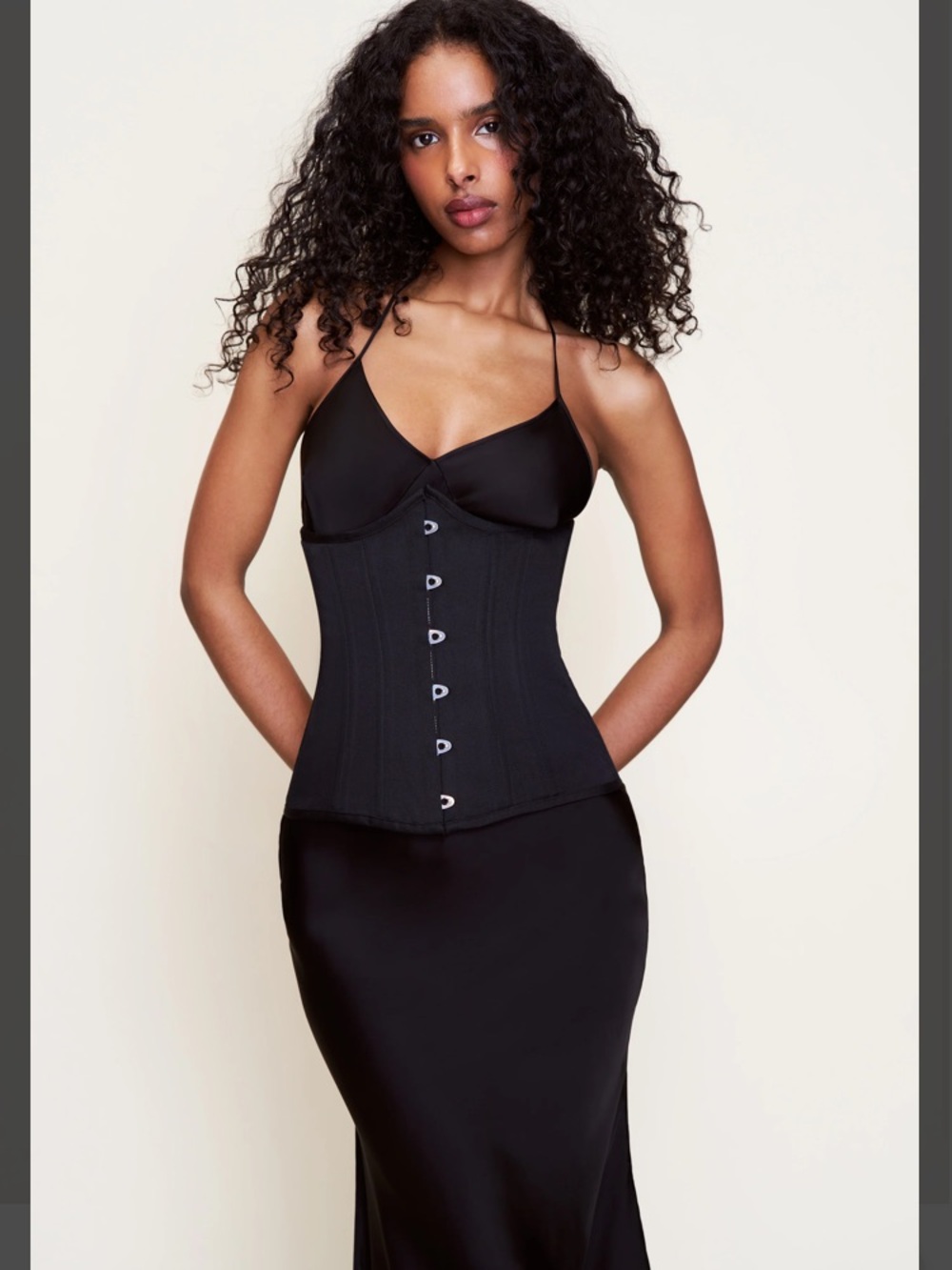 Danielle Guizio NYC Lorient Black Matte Satin Waist Corset S